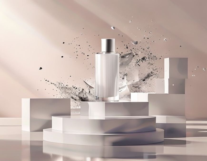 Technical architecture of a high-conversion skincare listing, highlighting the 'Squint-Test' hero, 3D ingredient exploded view, and objection-handling EBC modules, sleek vector style, high contrast, clean studio design