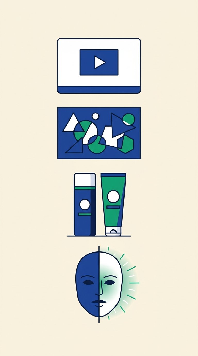 Flipkart Product Page Rich Media Architecture Flow - illustrating the integration of videos, infographics, comparison charts, and before/after visuals into A+ Content modules, sleek vector style, high contrast, clean studio design